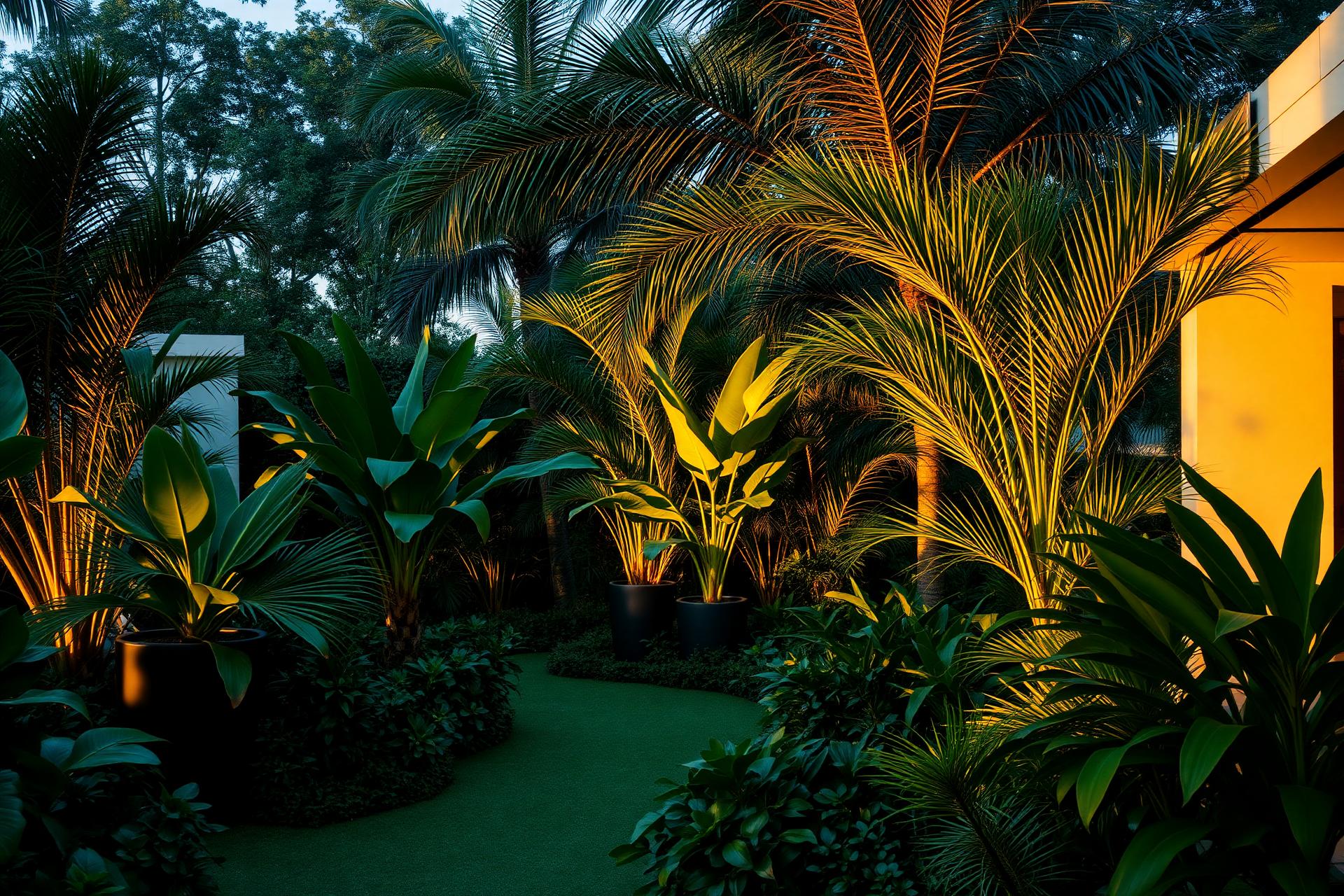 Lush tropical garden with monstera and palms at Plantbos Abuja